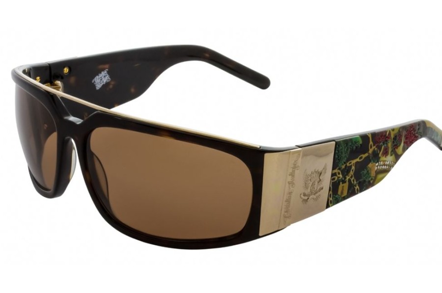 Sunglasses Christian Audigier | Christian Audigier Cas407 Rose Skull Sunglasses Tortoise W/ Lenses - (/Brown)