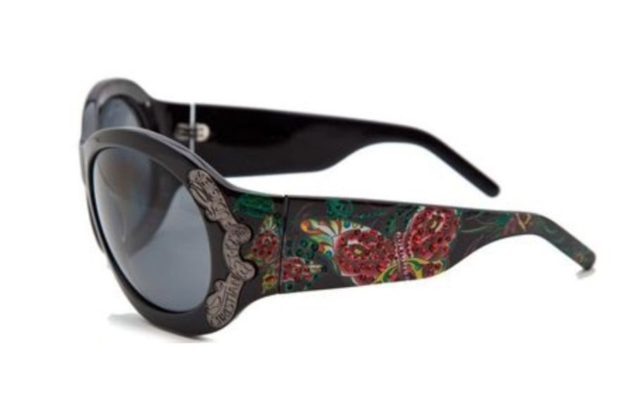 Sunglasses Christian Audigier | Christian Audigier Cas409 Butterfly Garden Sunglasses Black W/ Lenses - (/Grey)