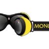 Goggles Moncler | Moncler Ml0130-A Goggles 39C - Shiny Black & Yellow Front & Band / Smoke Lenses W. Silver Flash