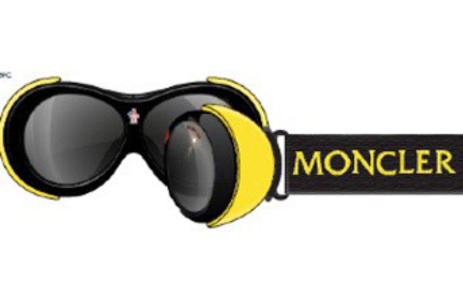 Goggles Moncler | Moncler Ml0130-A Goggles 39C - Shiny Black & Yellow Front & Band / Smoke Lenses W. Silver Flash